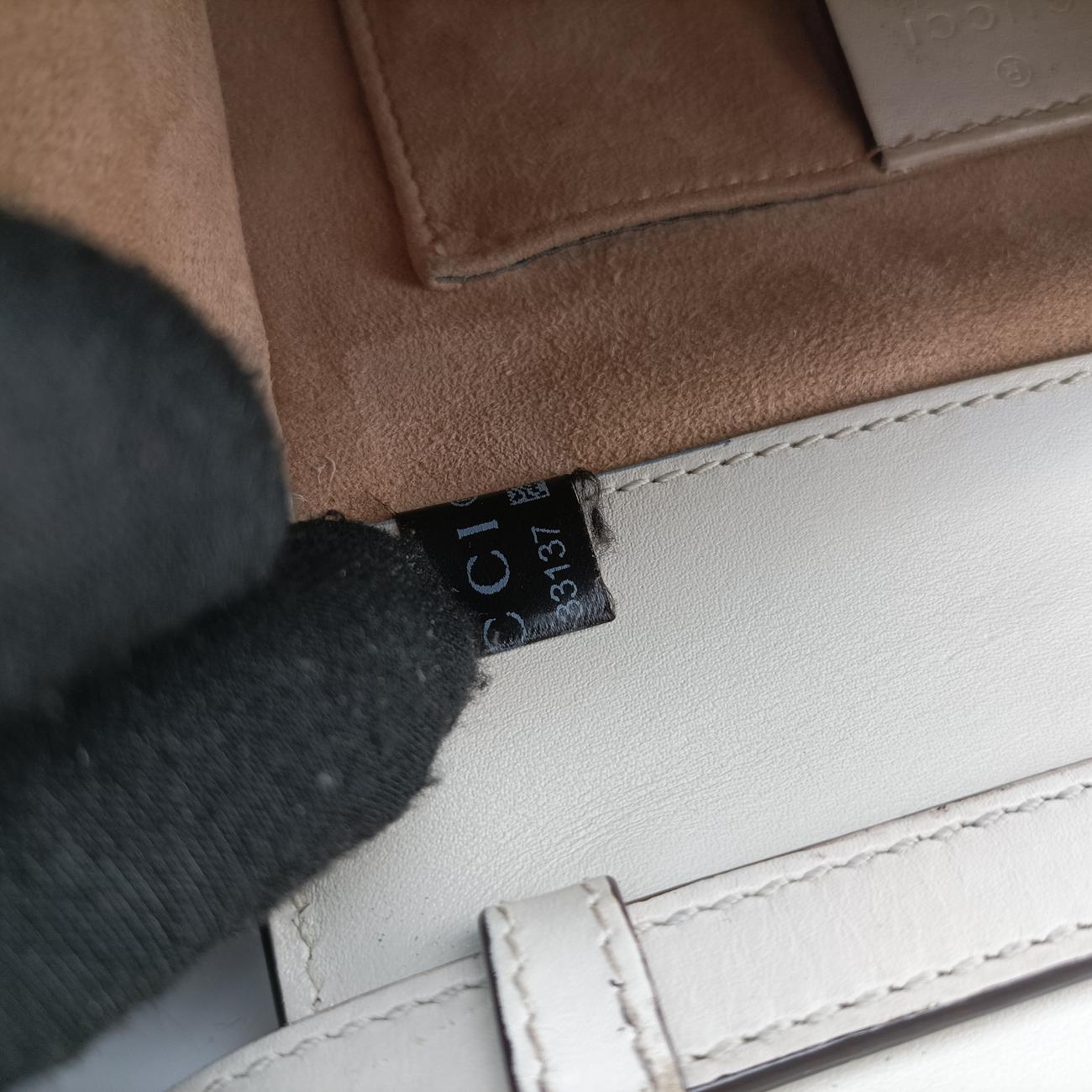 Pre-owned Gucci Sylvie Ivory× navy × red Leather 470270 shoulderbag | stylenewstar