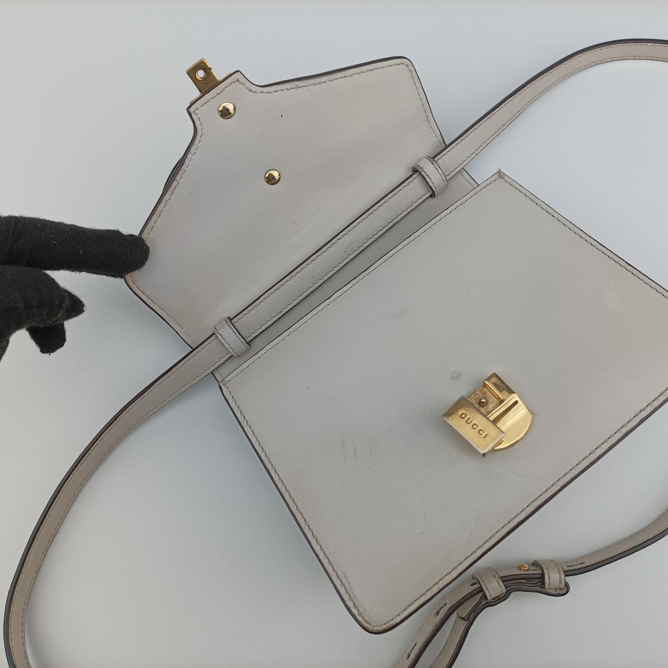 Pre-owned Gucci Sylvie Ivory× navy × red Leather 470270 shoulderbag | stylenewstar