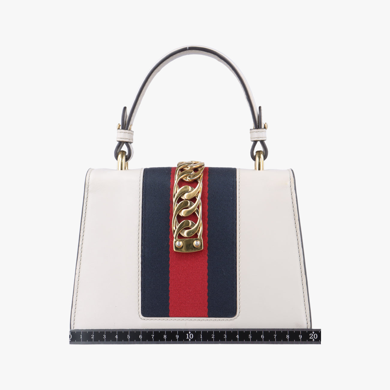 Pre-owned Gucci Sylvie Ivory× navy × red Leather 470270 shoulderbag | stylenewstar