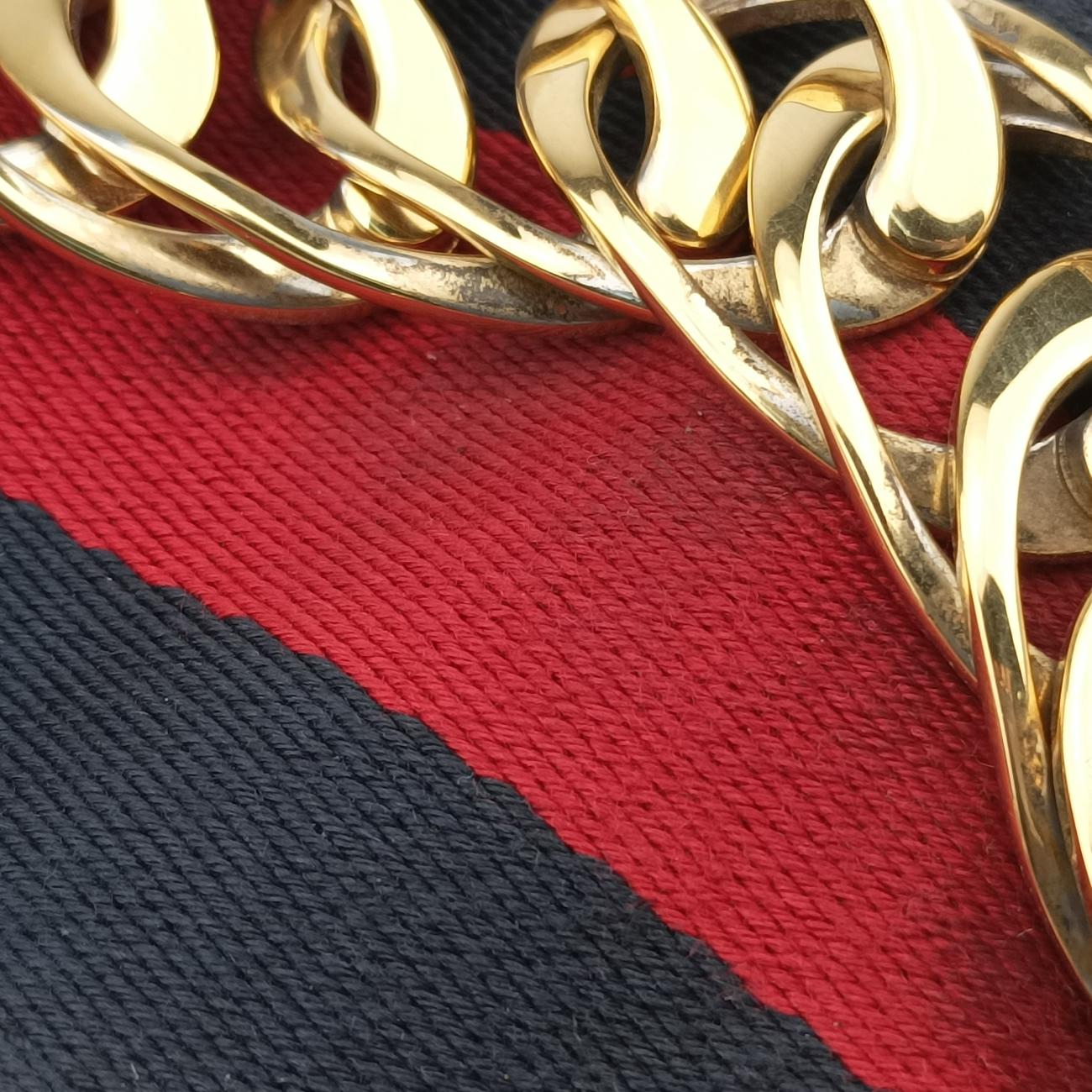 Pre-owned Gucci Sylvie Ivory× navy × red Leather 470270 shoulderbag | stylenewstar