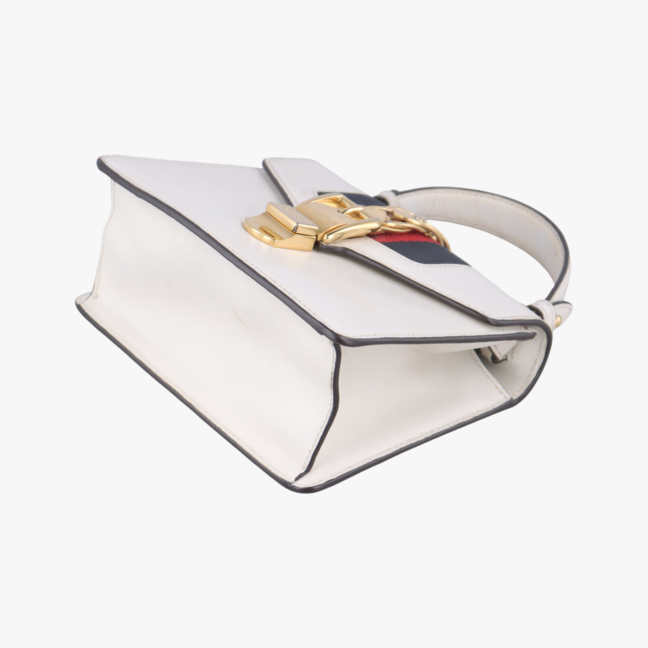 Pre-owned Gucci Sylvie Ivory× navy × red Leather 470270 shoulderbag | stylenewstar