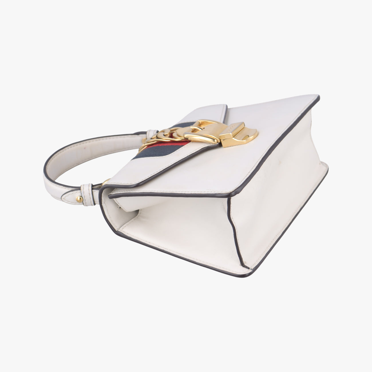 Pre-owned Gucci Sylvie Ivory× navy × red Leather 470270 shoulderbag | stylenewstar