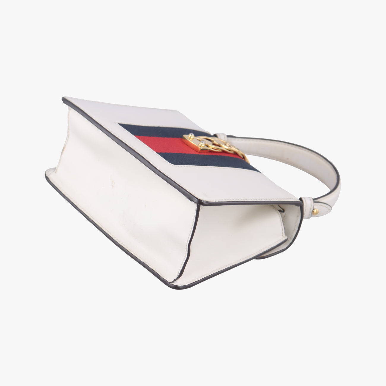 Pre-owned Gucci Sylvie Ivory× navy × red Leather 470270 shoulderbag | stylenewstar