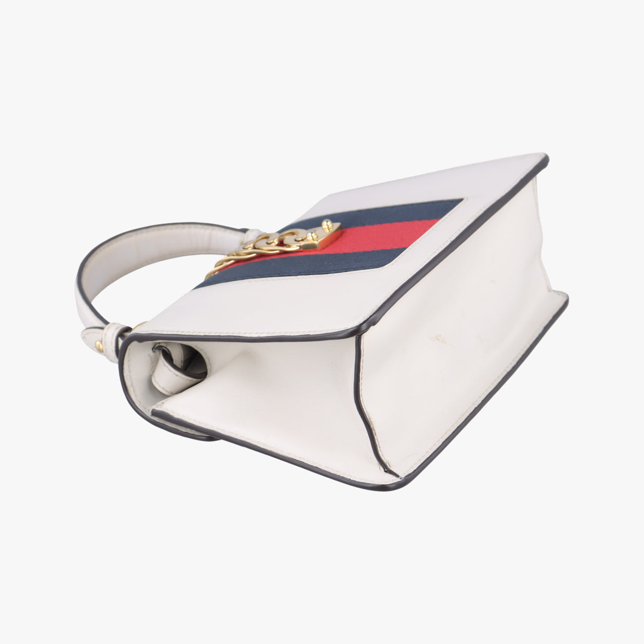 Pre-owned Gucci Sylvie Ivory× navy × red Leather 470270 shoulderbag | stylenewstar