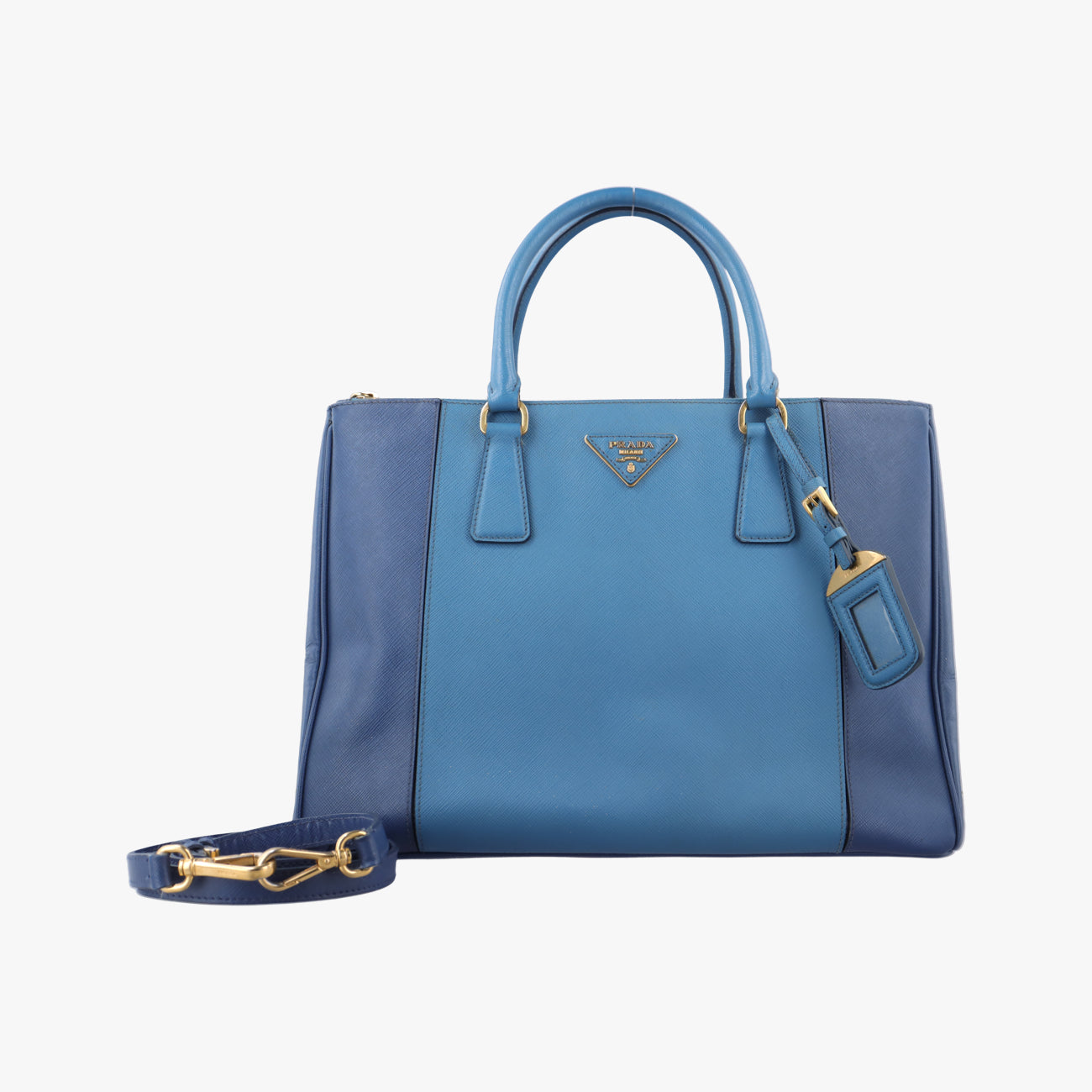 Pre-owned Prada Galleria Blue×Navy SAFFIANO Leather B2274C shoulderbag | stylenewstar