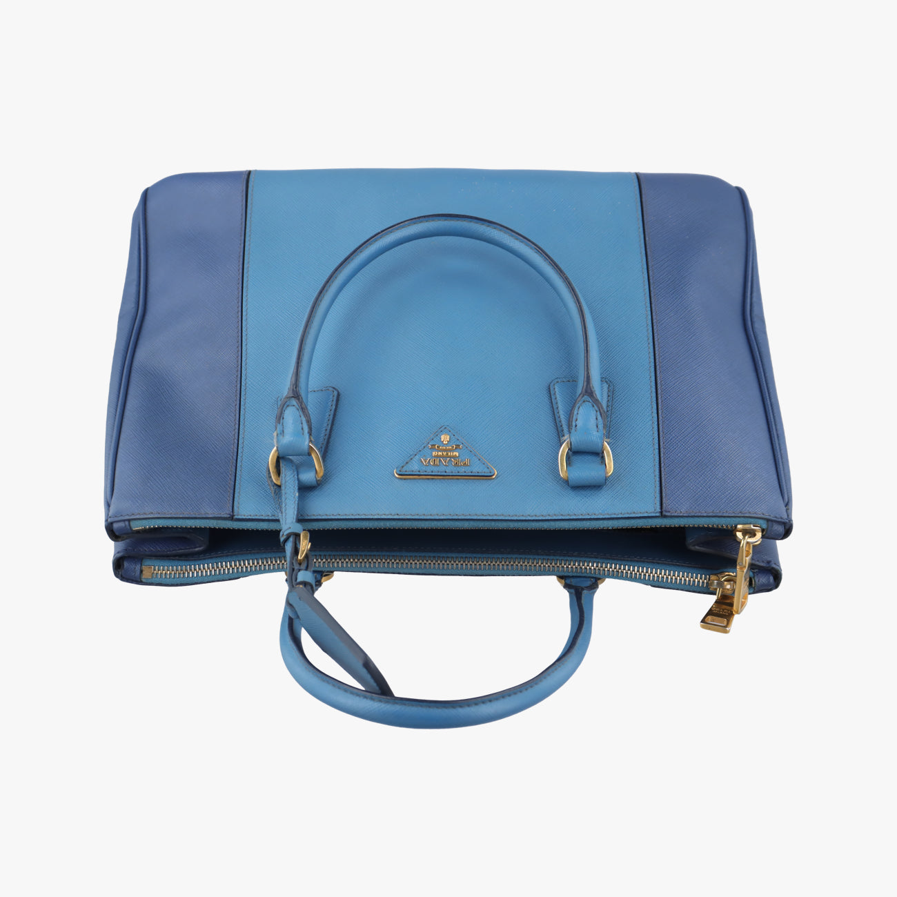Pre-owned Prada Galleria Blue×Navy SAFFIANO Leather B2274C shoulderbag | stylenewstar