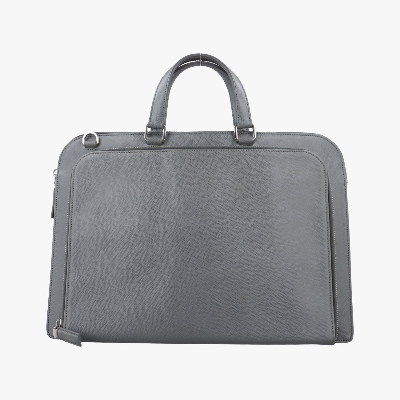 Triangle Logo Plate Grey Saffiano Leather 49