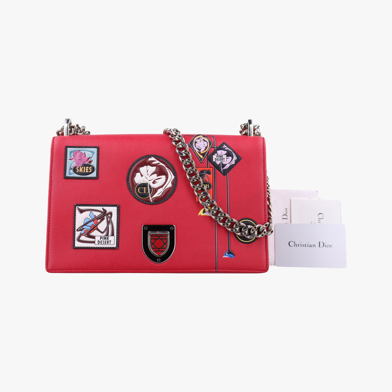 Pre-owned Christian Dior Patch Diorama Red×Multicolor Leather  shoulderbag | stylenewstar