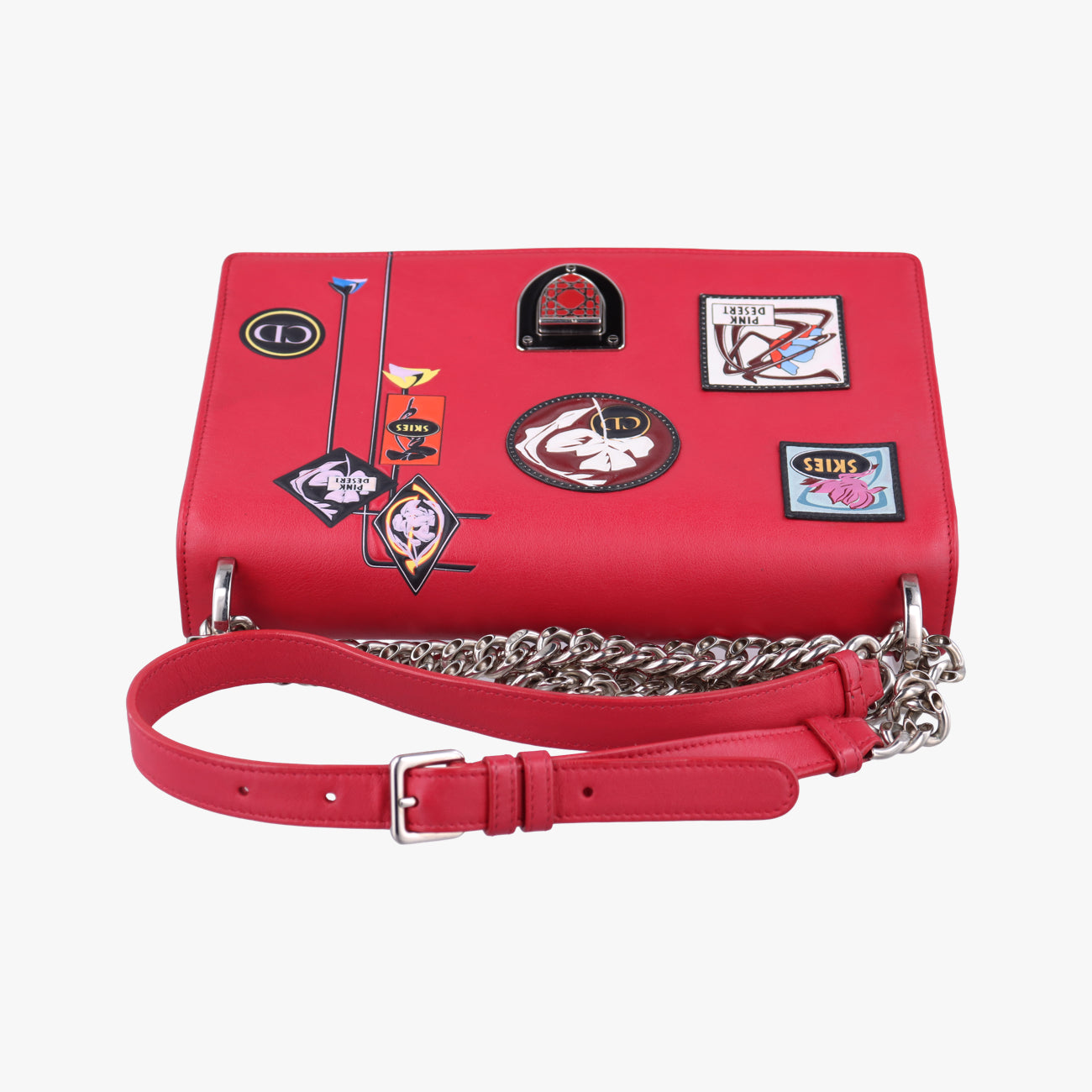 Pre-owned Christian Dior Patch Diorama Red×Multicolor Leather  shoulderbag | stylenewstar