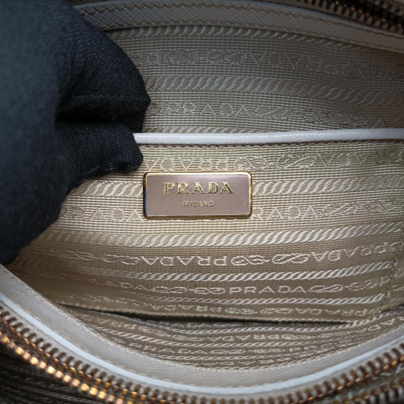 Pre-owned Prada Large Promenade Satchel White SAFFIANO Leather BL0837 shoulderbag | stylenewstar