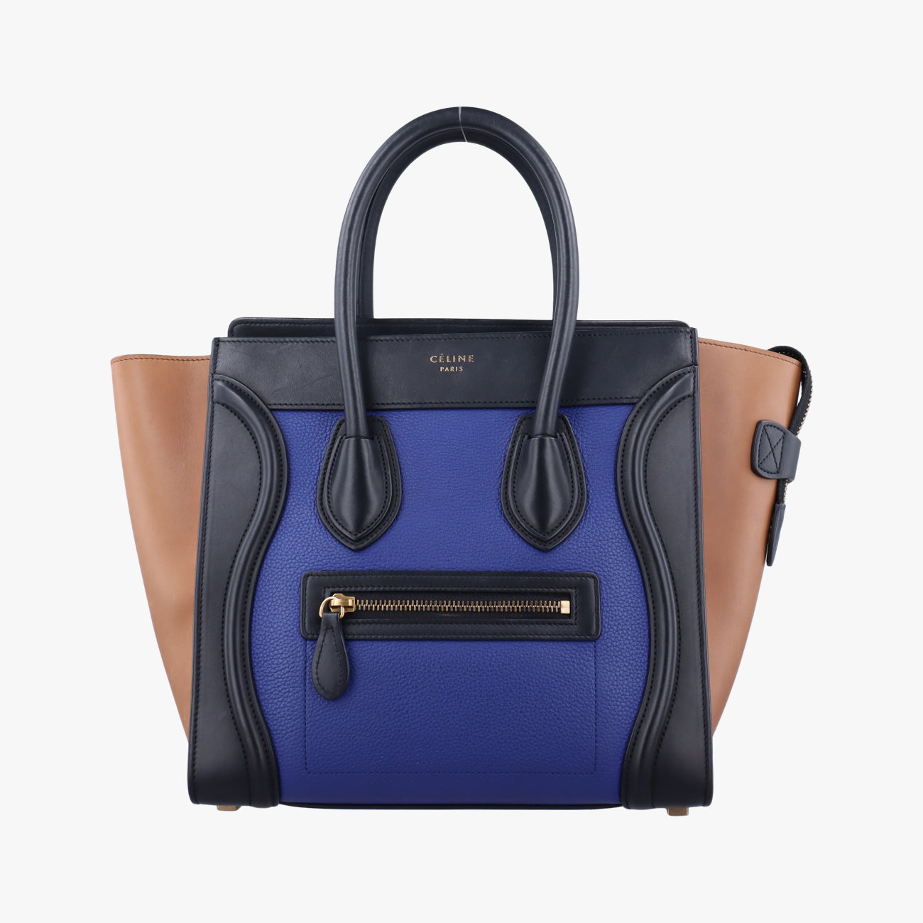 Pre-owned Celine Luggage Micro shopper Blue×Black×Beige Leather  handbag | stylenewstar