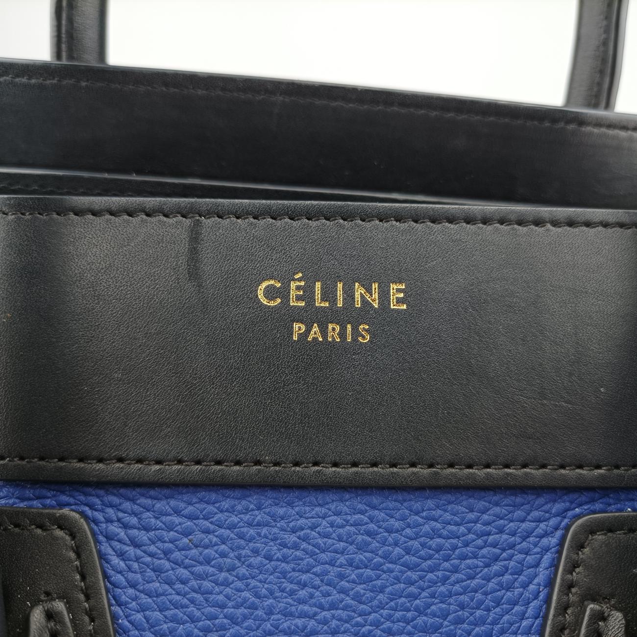 Pre-owned Celine Luggage Micro shopper Blue×Black×Beige Leather  handbag | stylenewstar