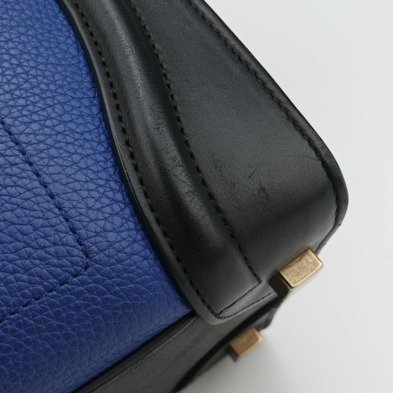 Pre-owned Celine Luggage Micro shopper Blue×Black×Beige Leather  handbag | stylenewstar