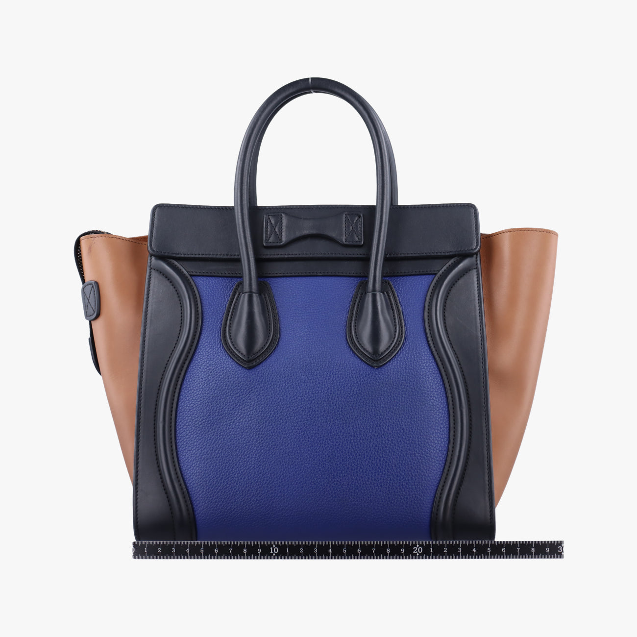 Pre-owned Celine Luggage Micro shopper Blue×Black×Beige Leather  handbag | stylenewstar