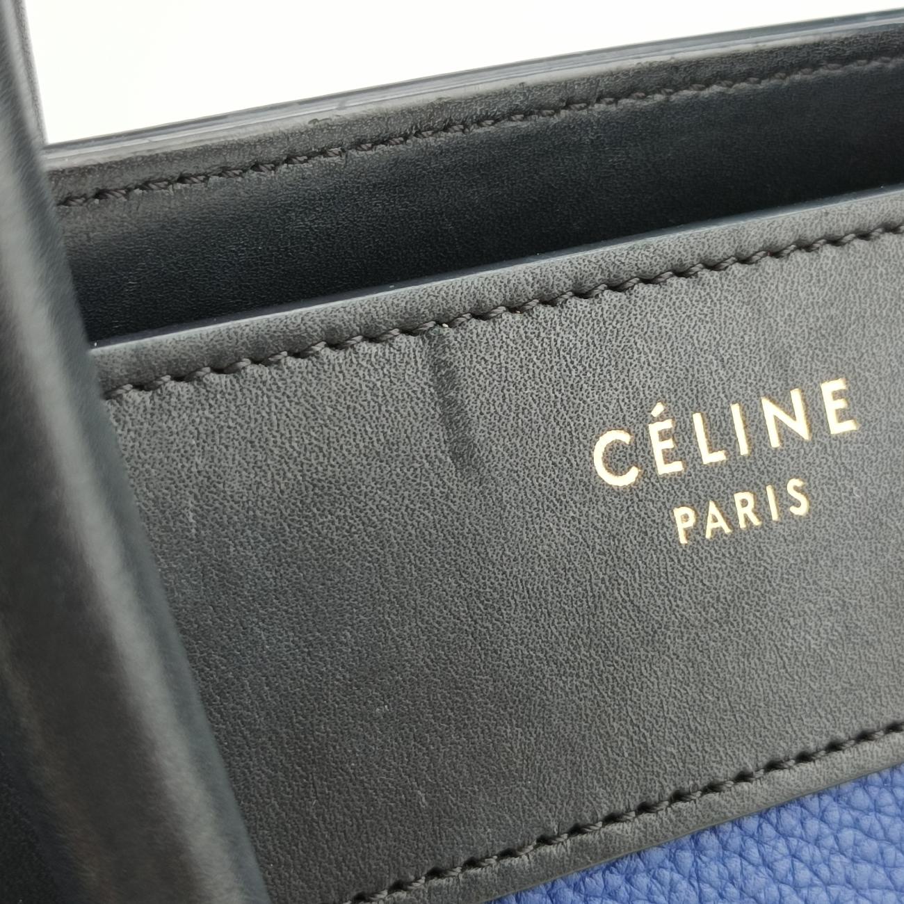 Pre-owned Celine Luggage Micro shopper Blue×Black×Beige Leather  handbag | stylenewstar