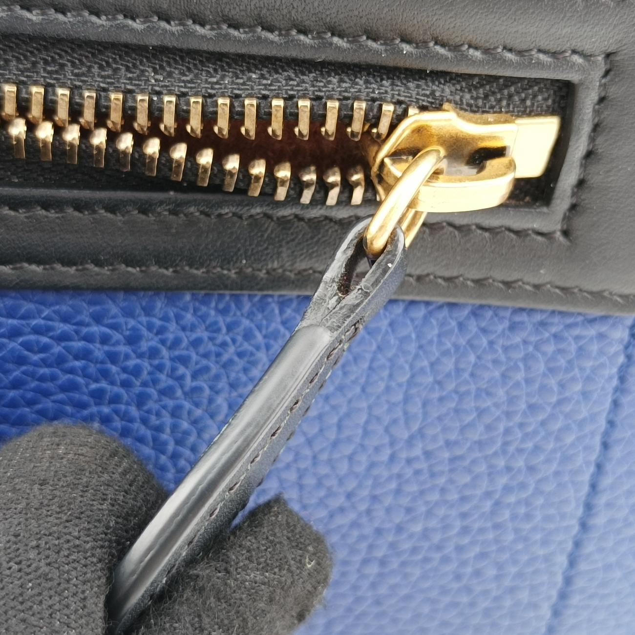 Pre-owned Celine Luggage Micro shopper Blue×Black×Beige Leather  handbag | stylenewstar