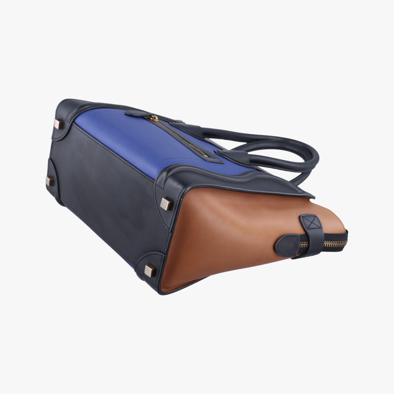 Pre-owned Celine Luggage Micro shopper Blue×Black×Beige Leather  handbag | stylenewstar