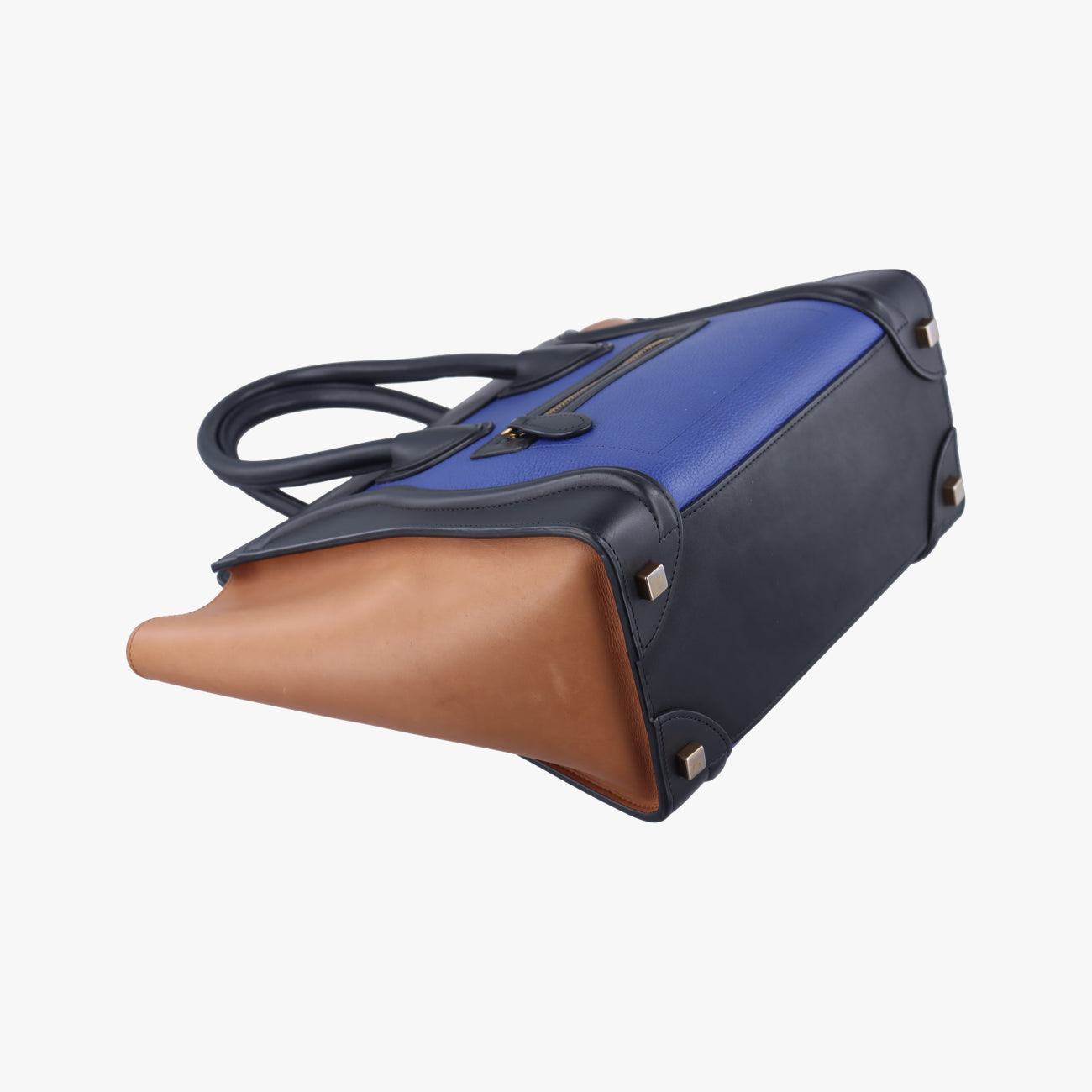 Pre-owned Celine Luggage Micro shopper Blue×Black×Beige Leather  handbag | stylenewstar