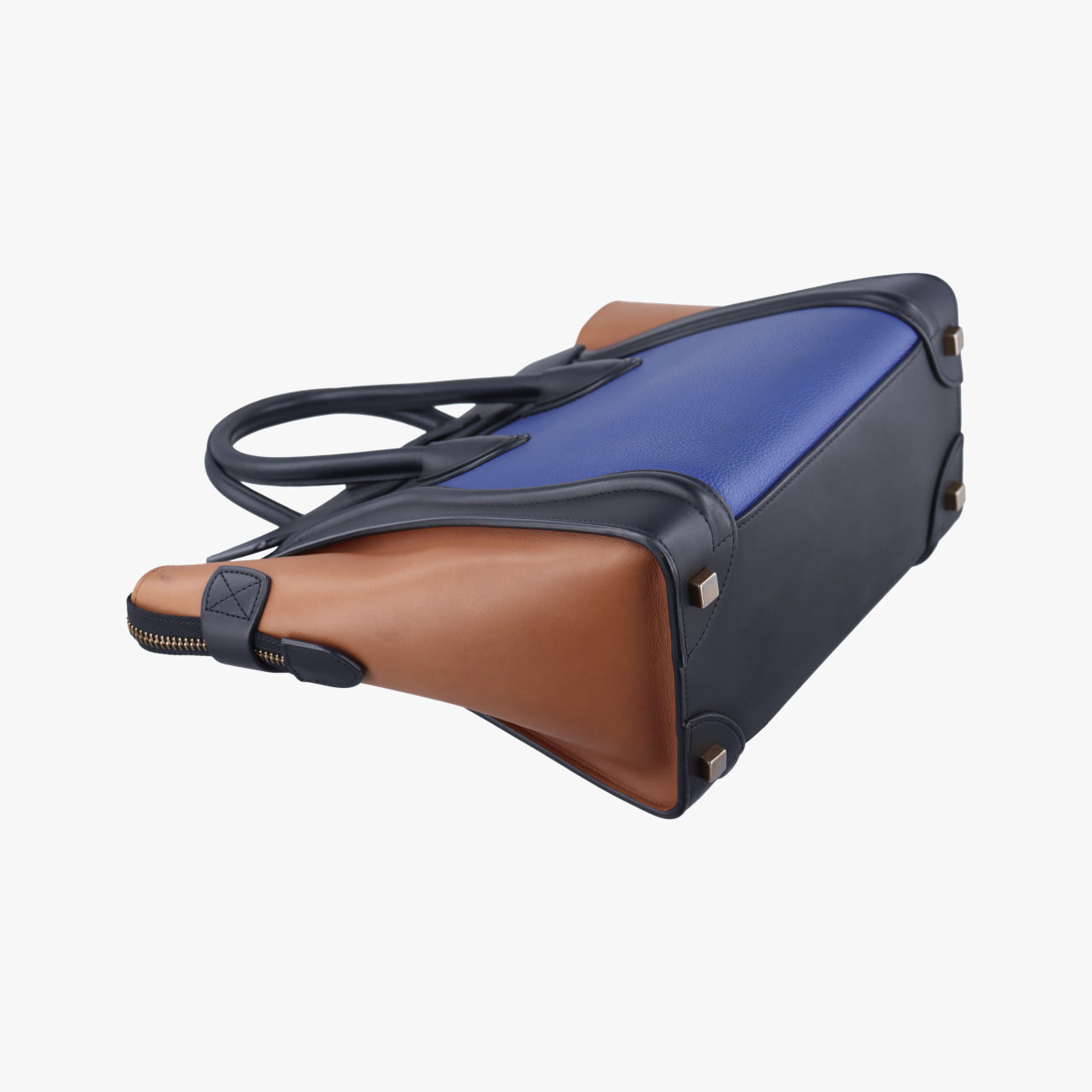 Pre-owned Celine Luggage Micro shopper Blue×Black×Beige Leather  handbag | stylenewstar