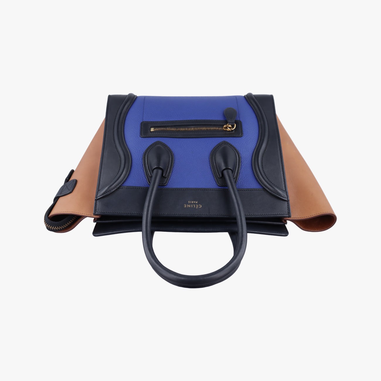 Pre-owned Celine Luggage Micro shopper Blue×Black×Beige Leather  handbag | stylenewstar