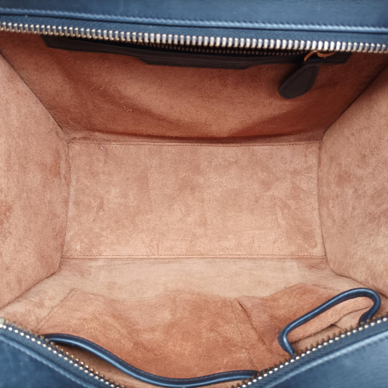 Pre-owned Celine Luggage Micro shopper Blue×Black×Beige Leather  handbag | stylenewstar