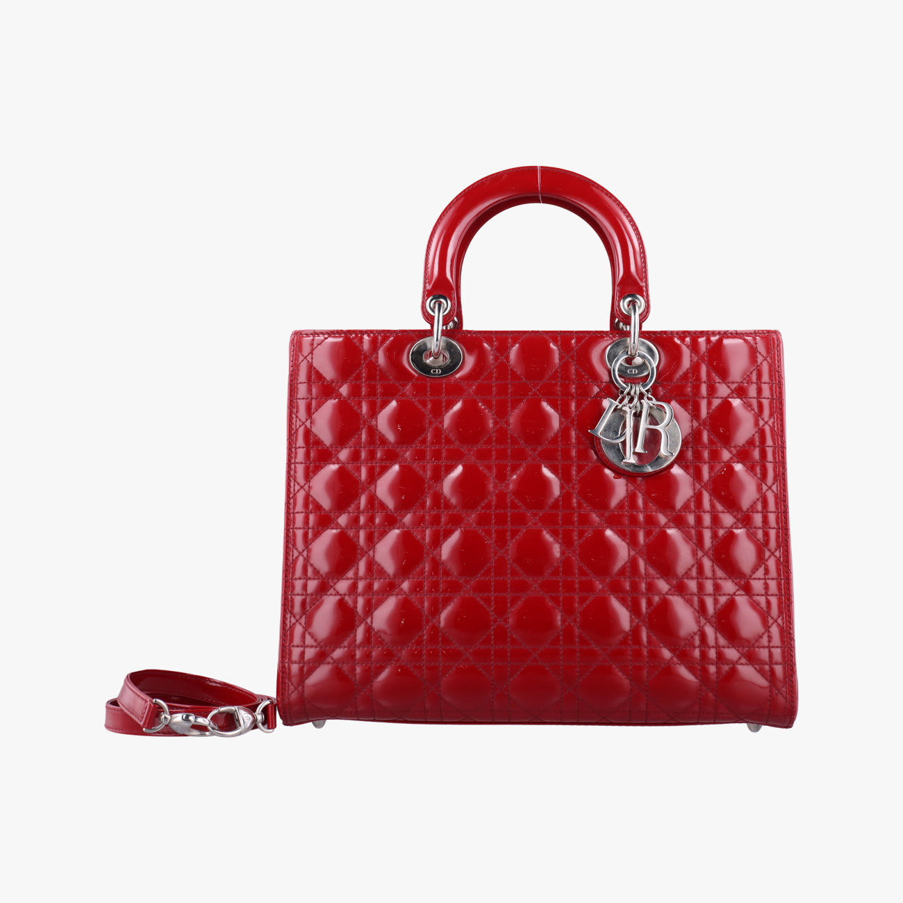 Pre-owned Christian Dior Lady Dior Red patent  shoulderbag | stylenewstar