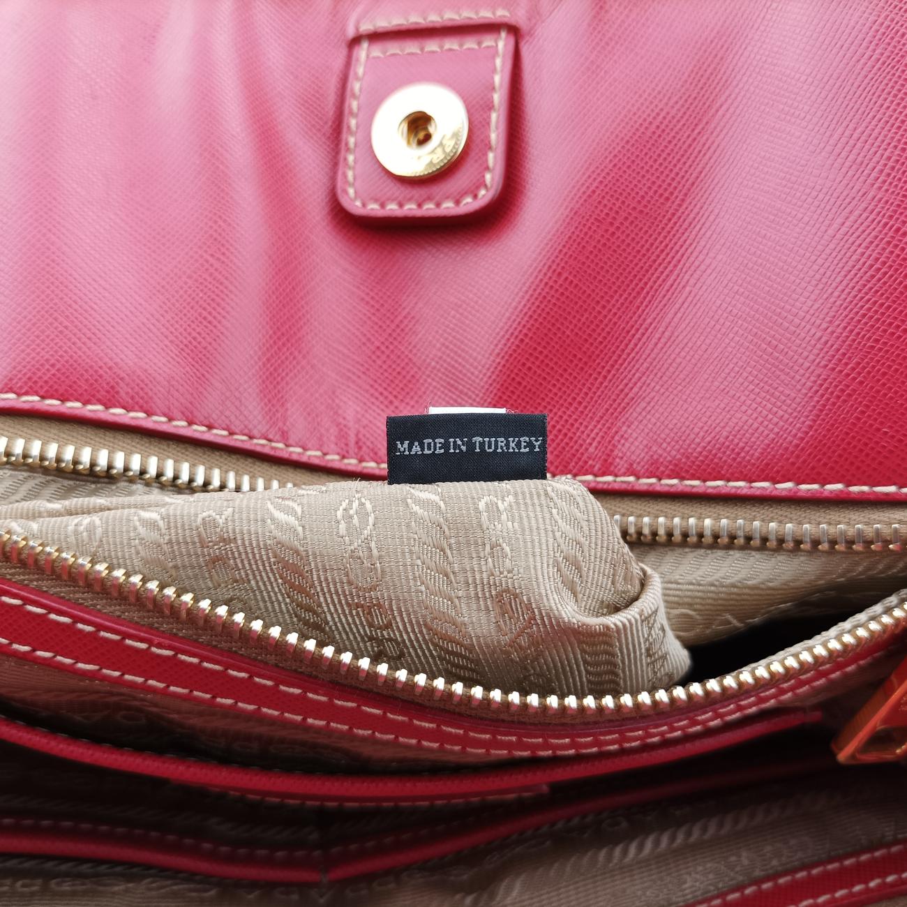 Secondhand Prada Logo Jacquard Beige×red Canvas × SAFFIANO Leather BN2254 shoulderbag | stylenewstar