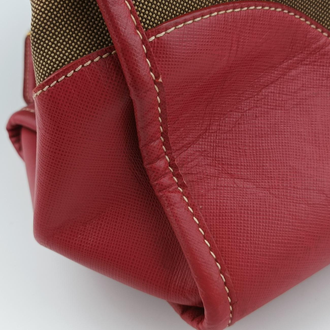 Secondhand Prada Logo Jacquard Beige×red Canvas × SAFFIANO Leather BN2254 shoulderbag | stylenewstar