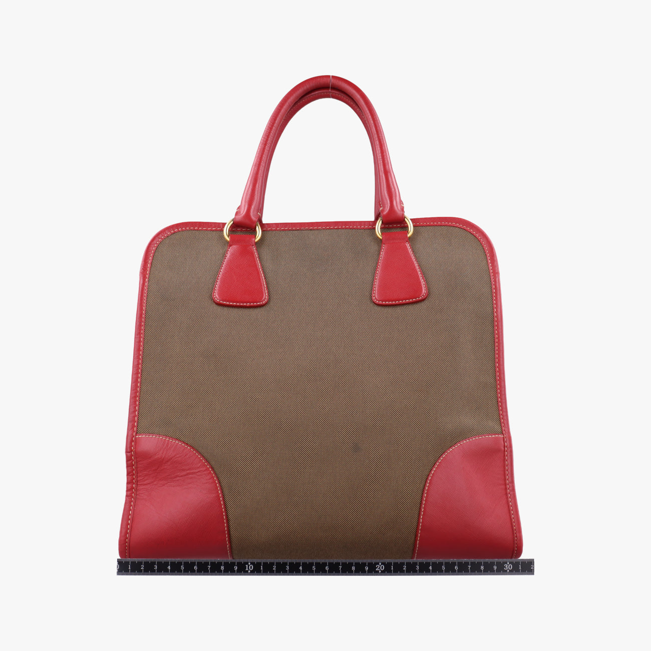 Secondhand Prada Logo Jacquard Beige×red Canvas × SAFFIANO Leather BN2254 shoulderbag | stylenewstar