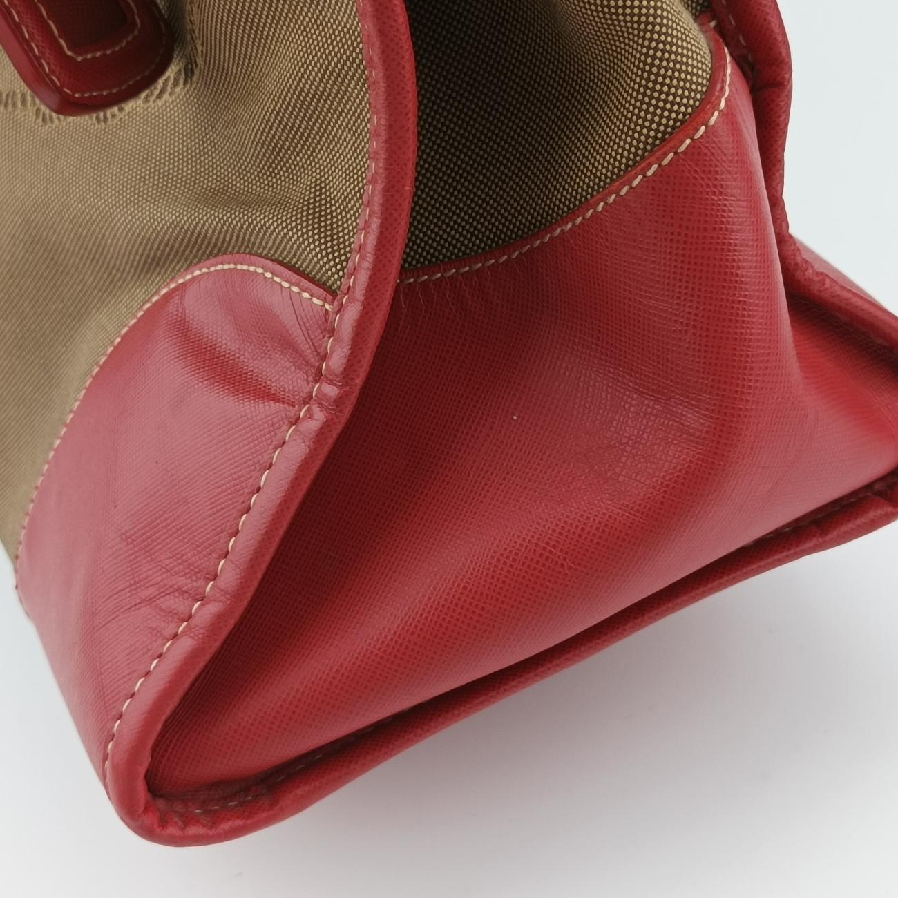 Secondhand Prada Logo Jacquard Beige×red Canvas × SAFFIANO Leather BN2254 shoulderbag | stylenewstar