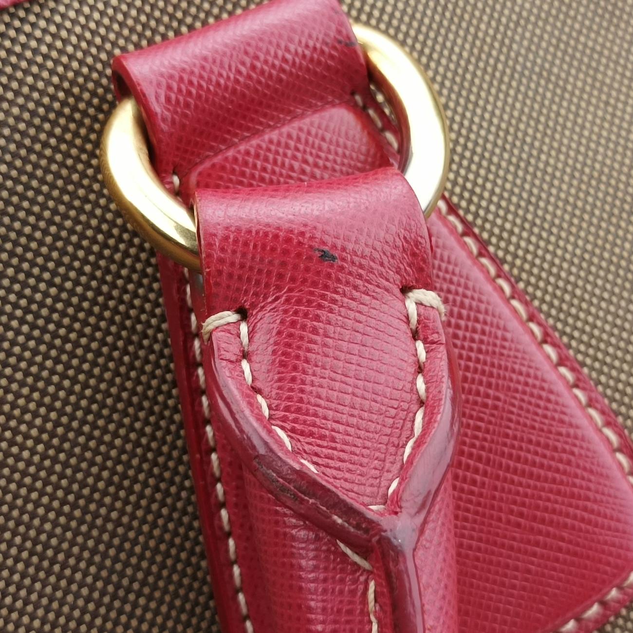 Secondhand Prada Logo Jacquard Beige×red Canvas × SAFFIANO Leather BN2254 shoulderbag | stylenewstar