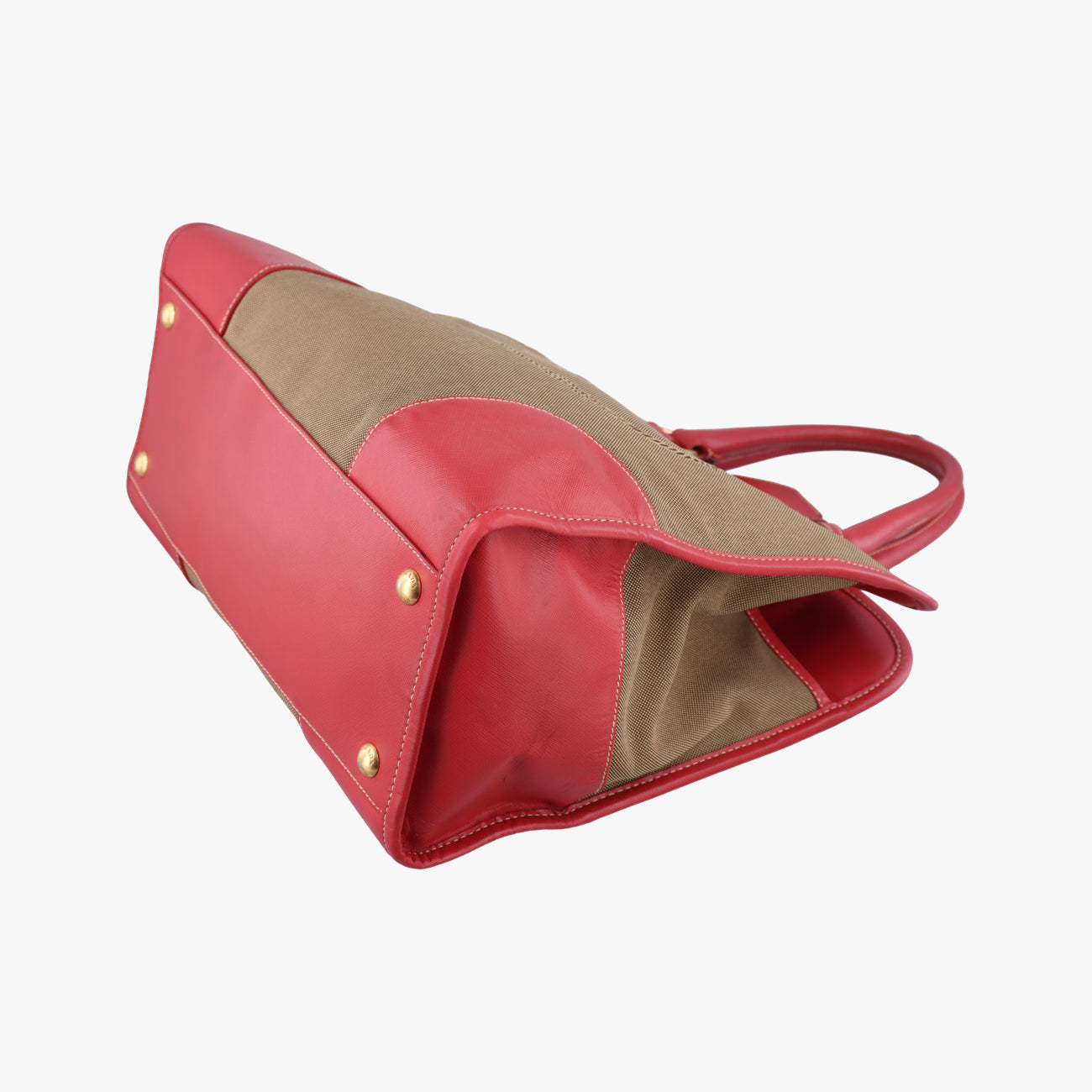 Secondhand Prada Logo Jacquard Beige×red Canvas × SAFFIANO Leather BN2254 shoulderbag | stylenewstar