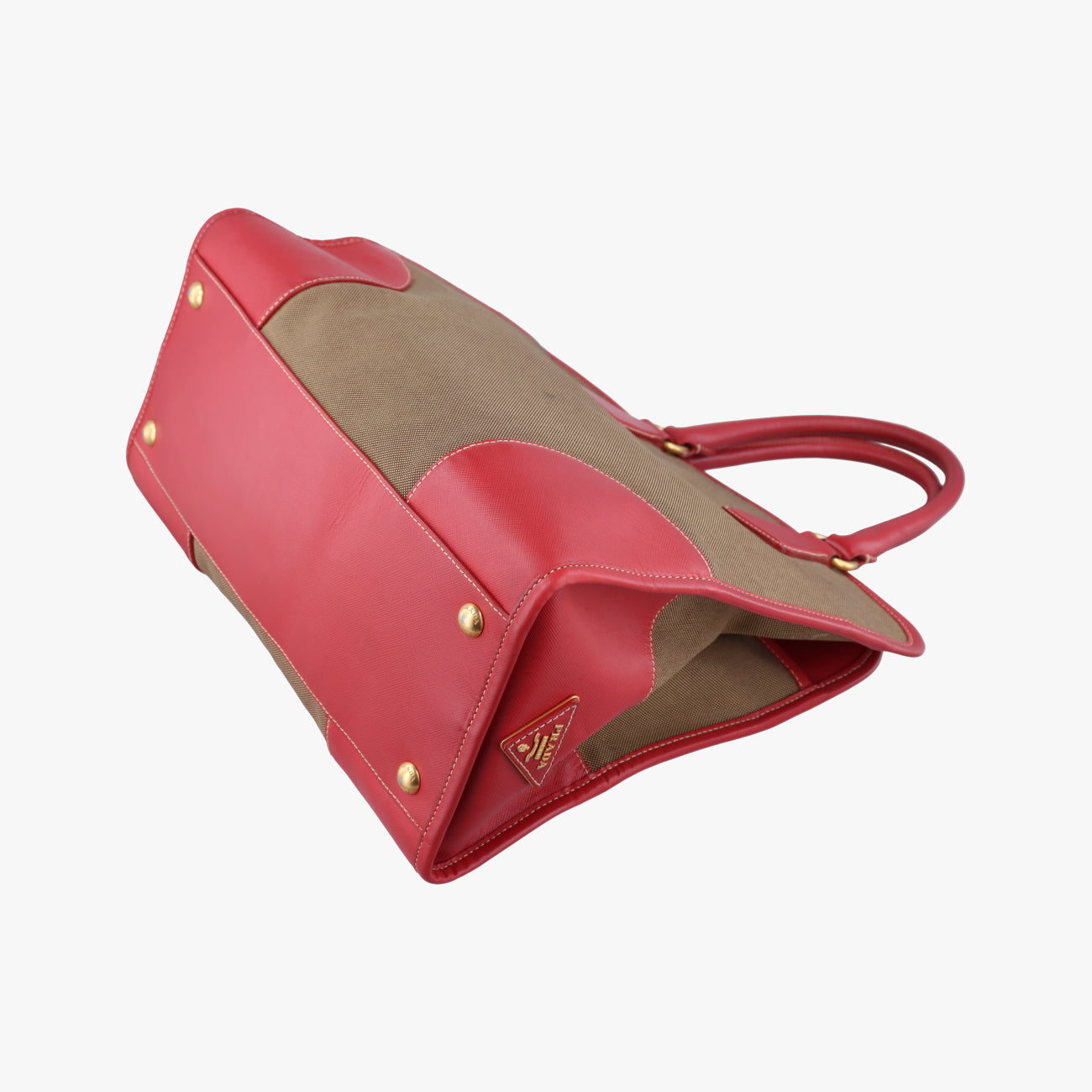 Secondhand Prada Logo Jacquard Beige×red Canvas × SAFFIANO Leather BN2254 shoulderbag | stylenewstar