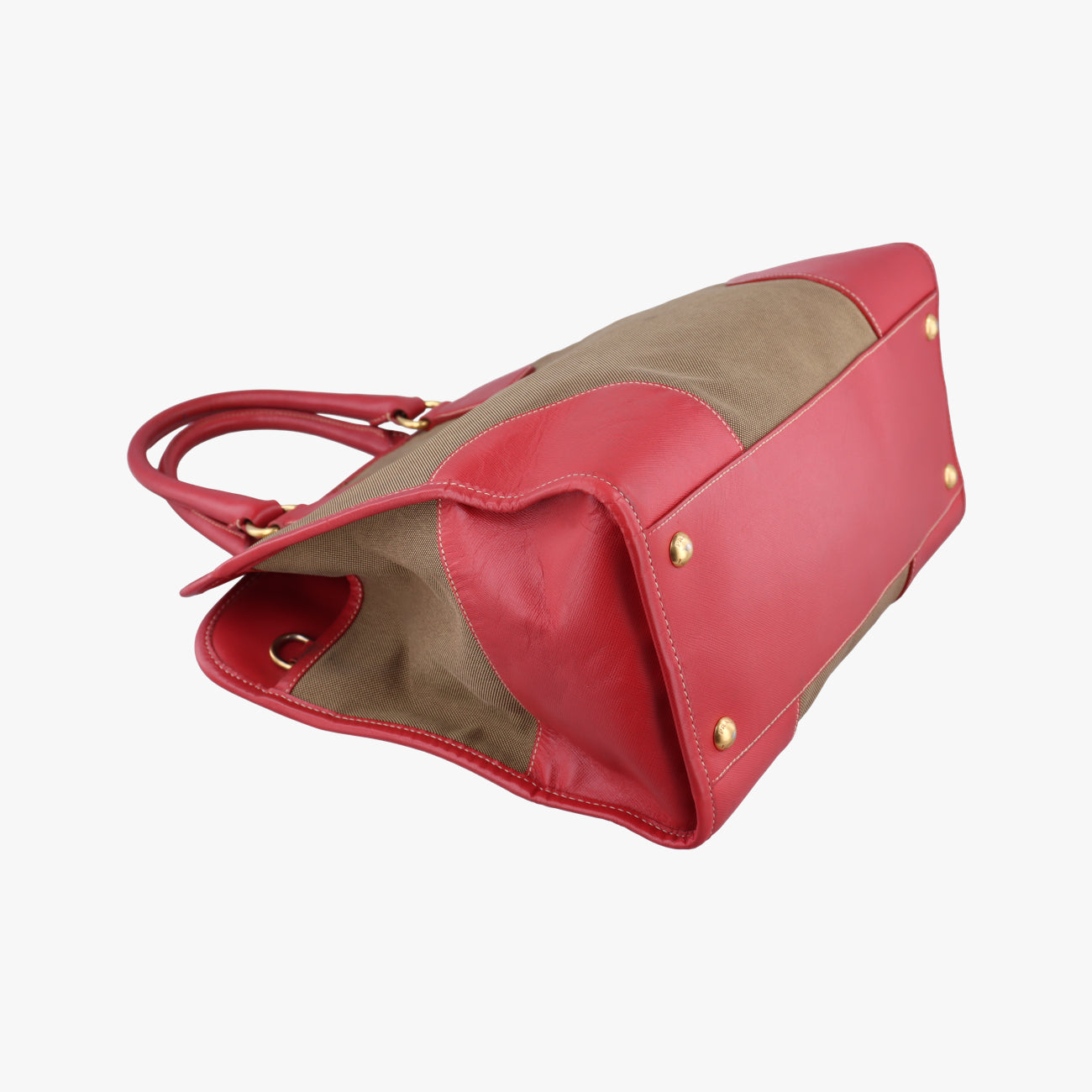 Secondhand Prada Logo Jacquard Beige×red Canvas × SAFFIANO Leather BN2254 shoulderbag | stylenewstar