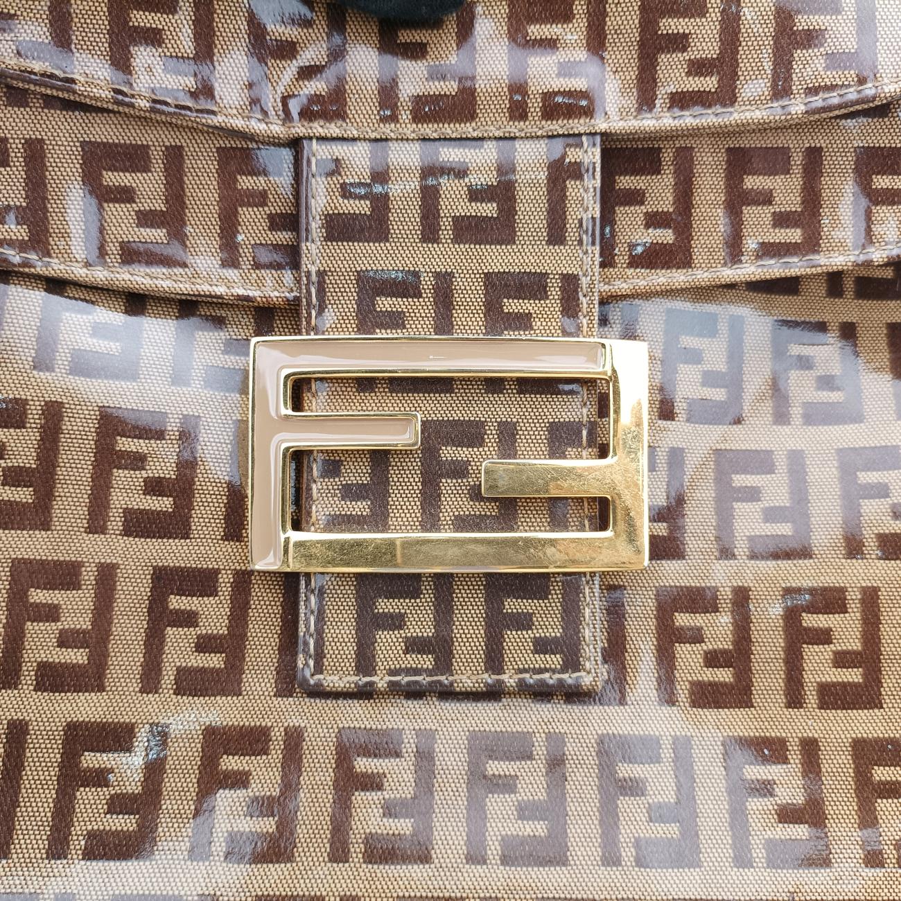 Pre-owned Fendi Baguette Brown PVC coated canvas 26796 handbag | stylenewstar