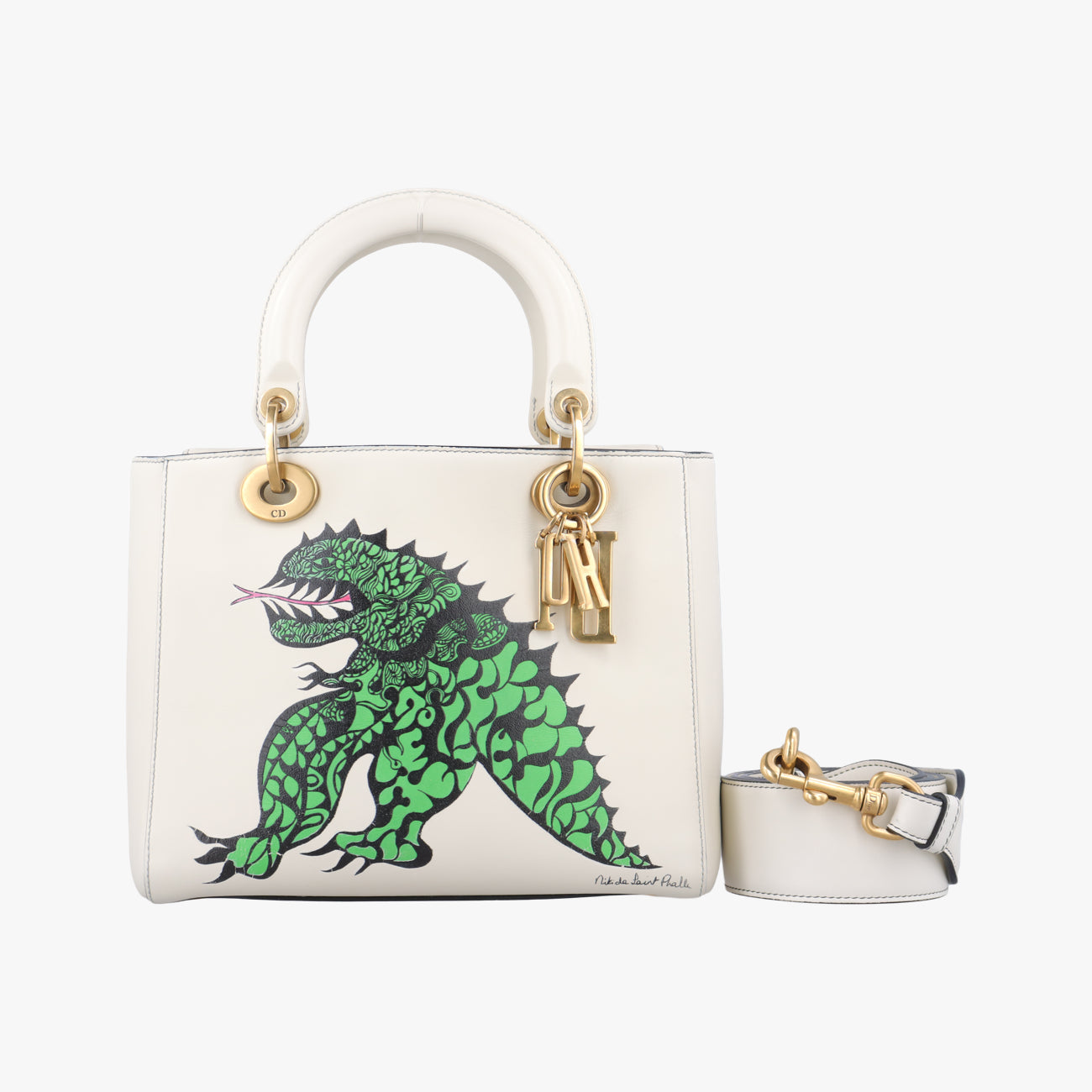 Pre-owned Christian Dior Lady Dior White x Multicolor Leather  shoulderbag | stylenewstar