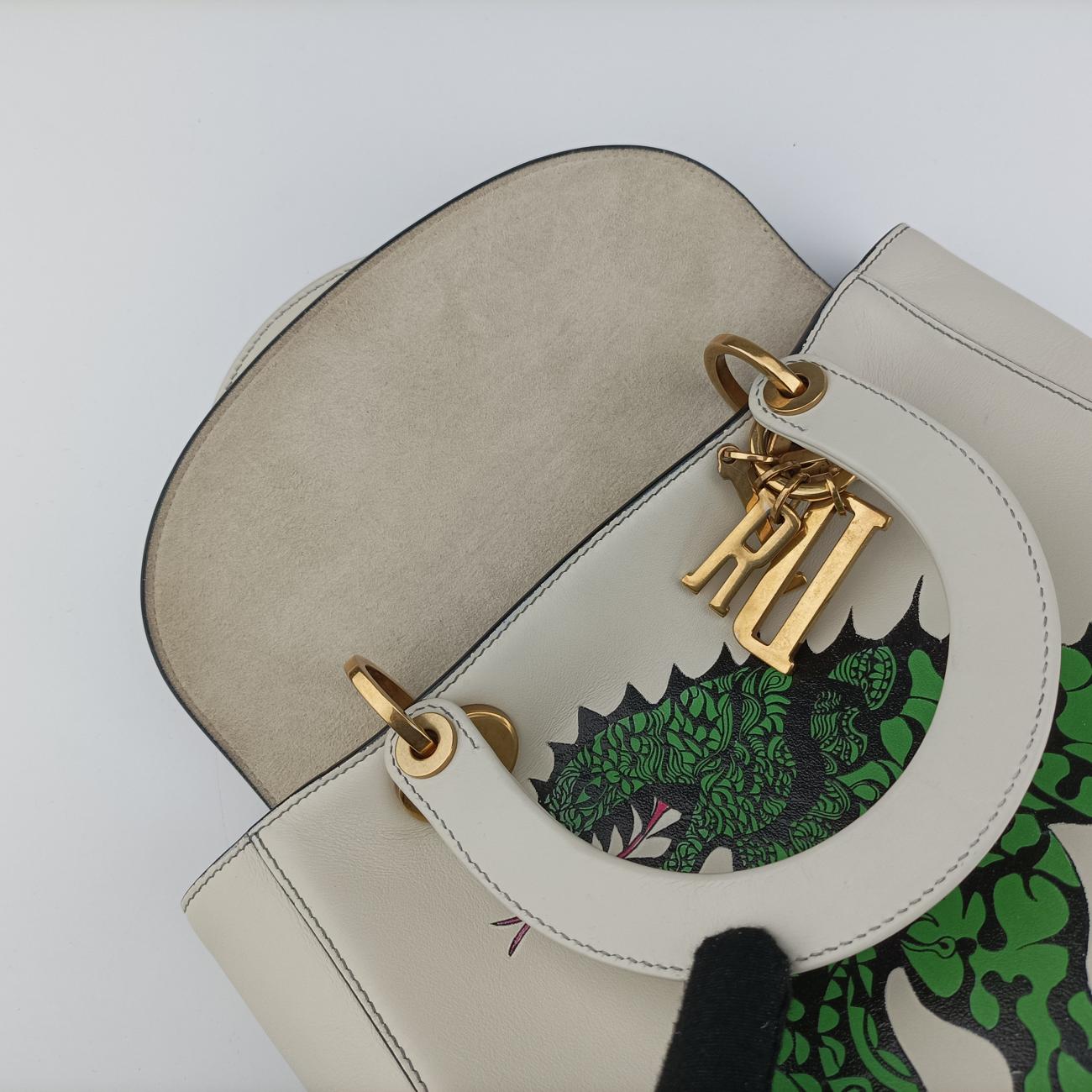 Pre-owned Christian Dior Lady Dior White x Multicolor Leather  shoulderbag | stylenewstar