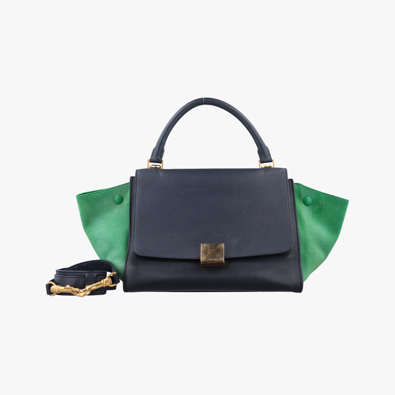 Pre-owned Celine Trapèze Blue x Black x Green Leather x suede  shoulderbag | stylenewstar