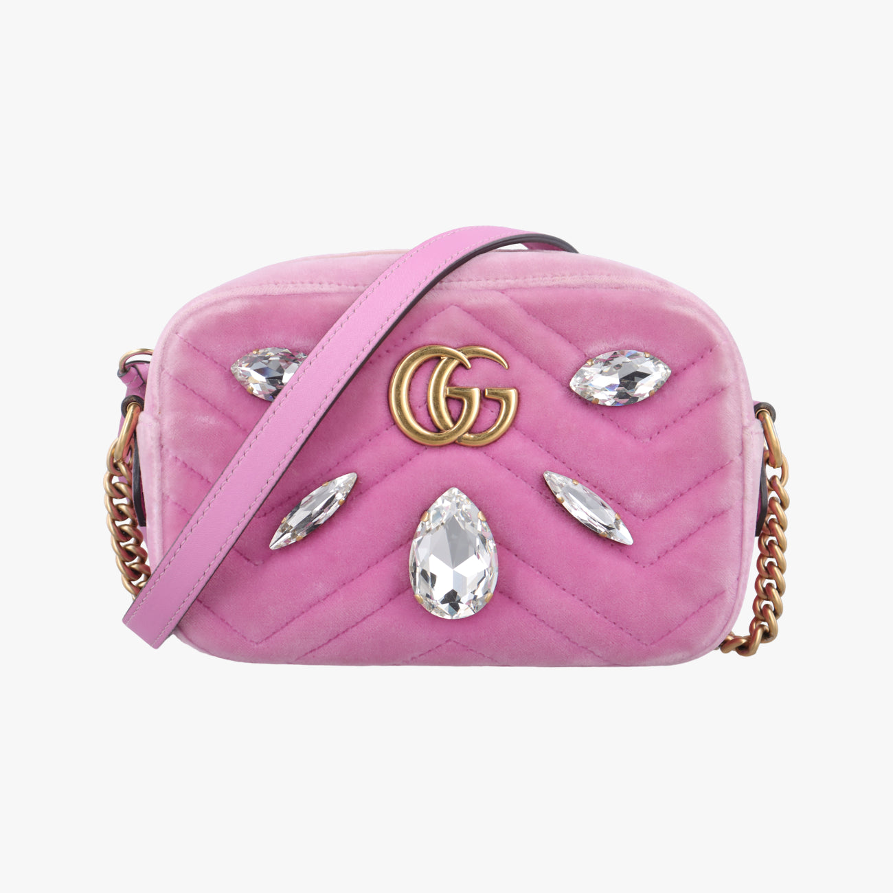Pre-owned Gucci GG Marmont Pink velour 448065 shoulderbag | stylenewstar