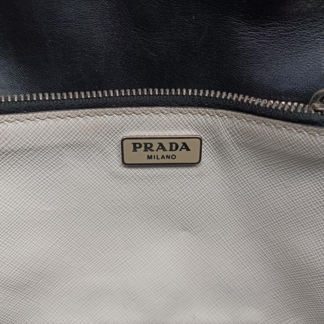 Secondhand Prada Embroidered Sound Black x White x Gray SAFFIANO Leather  shoulderbag | stylenewstar