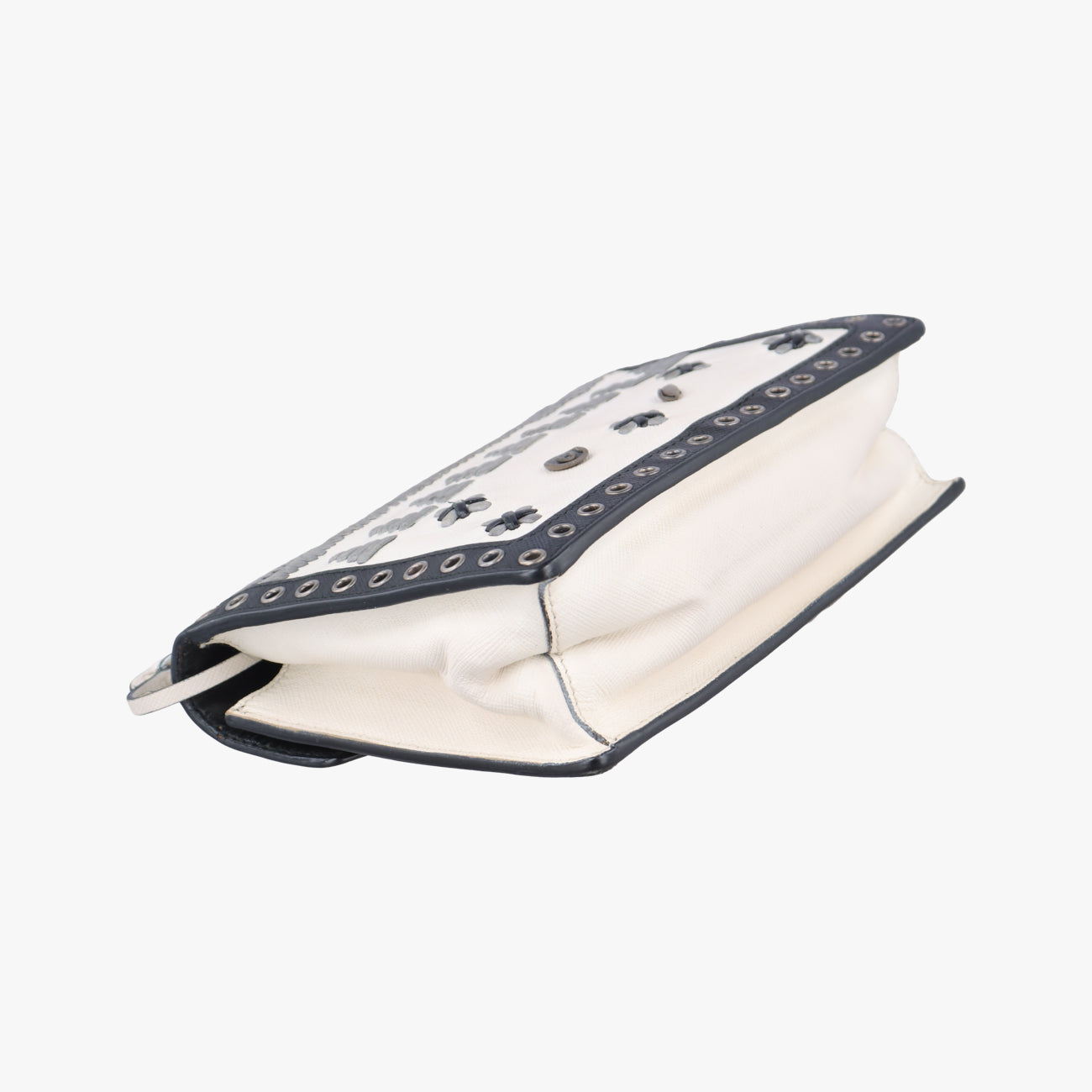 Secondhand Prada Embroidered Sound Black x White x Gray SAFFIANO Leather  shoulderbag | stylenewstar