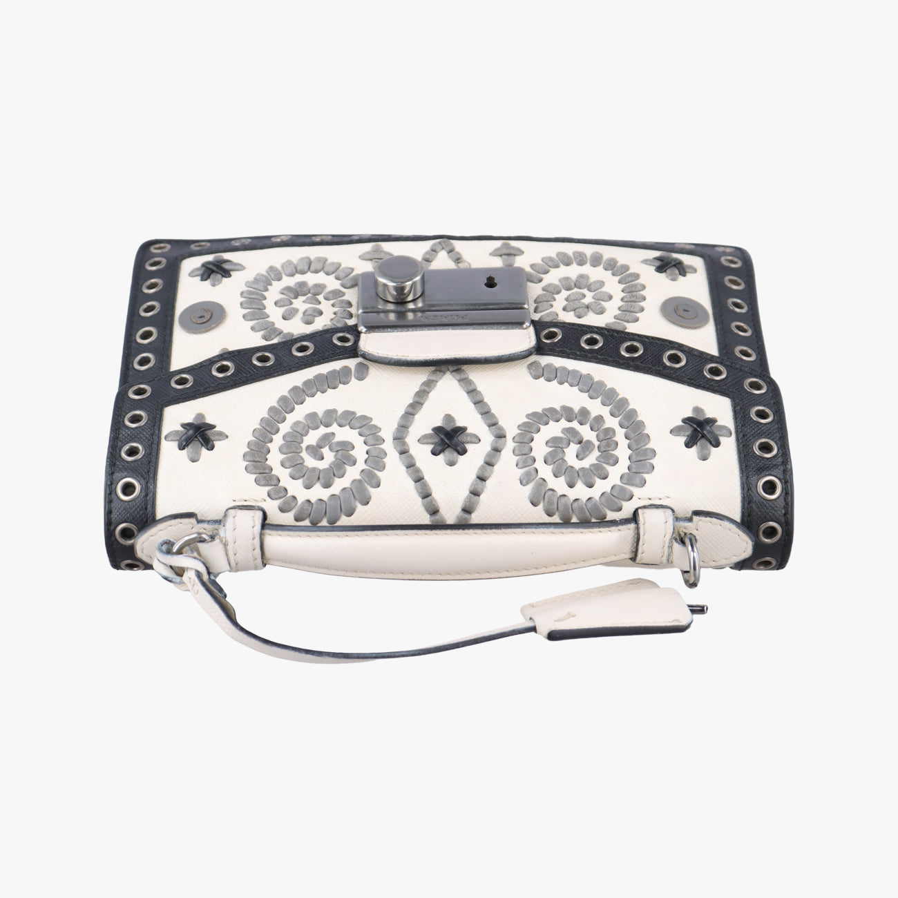 Secondhand Prada Embroidered Sound Black x White x Gray SAFFIANO Leather  shoulderbag | stylenewstar