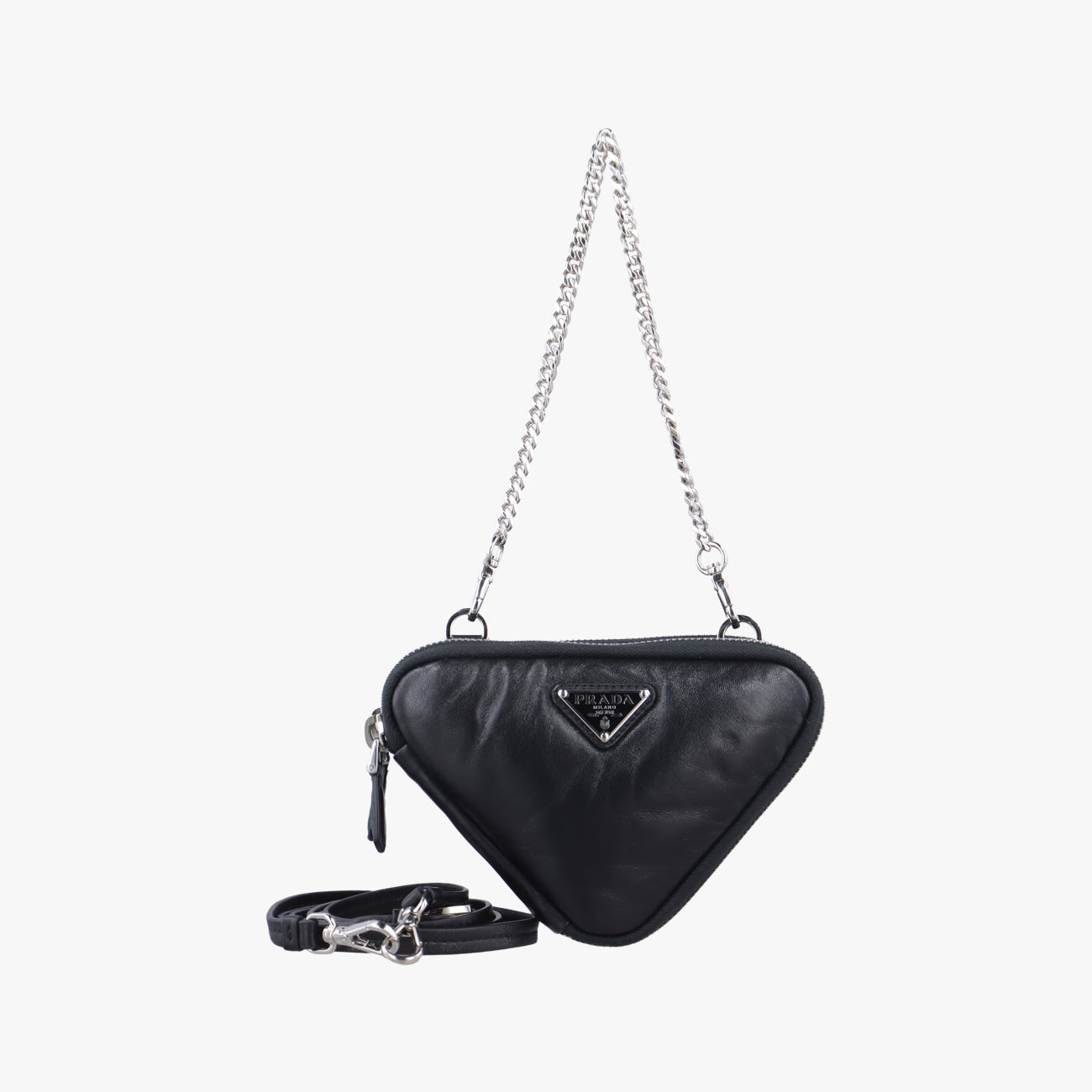 Pre-owned Prada triangle mini Black Leather 1NR015 shoulderbag | stylenewstar