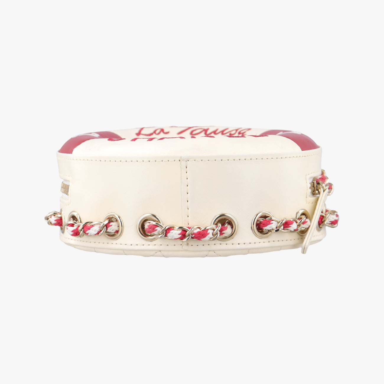 Pre-owned Chanel La Pausa Coco Lifesaver Round White×Red lambskin AS0209 shoulderbag | stylenewstar