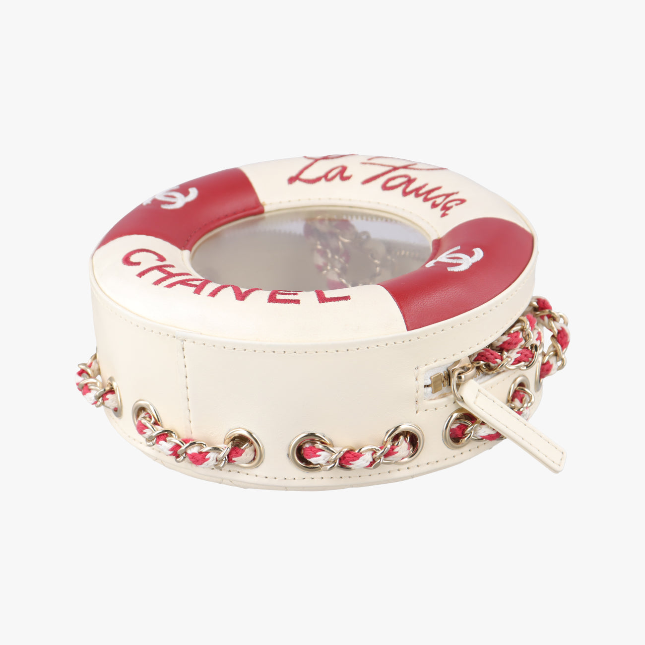 Pre-owned Chanel La Pausa Coco Lifesaver Round White×Red lambskin AS0209 shoulderbag | stylenewstar