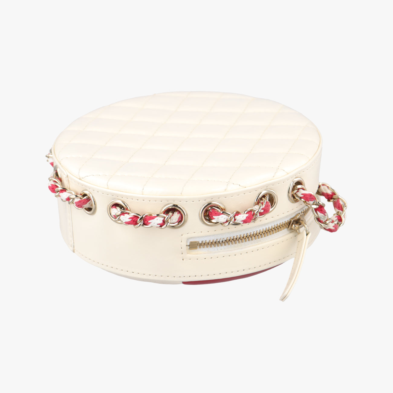Pre-owned Chanel La Pausa Coco Lifesaver Round White×Red lambskin AS0209 shoulderbag | stylenewstar