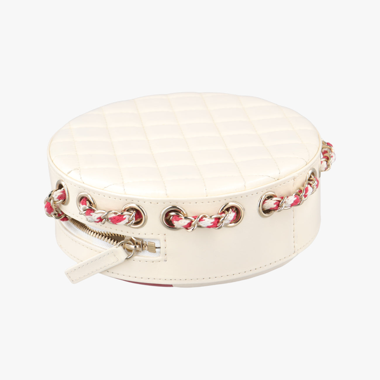 Pre-owned Chanel La Pausa Coco Lifesaver Round White×Red lambskin AS0209 shoulderbag | stylenewstar