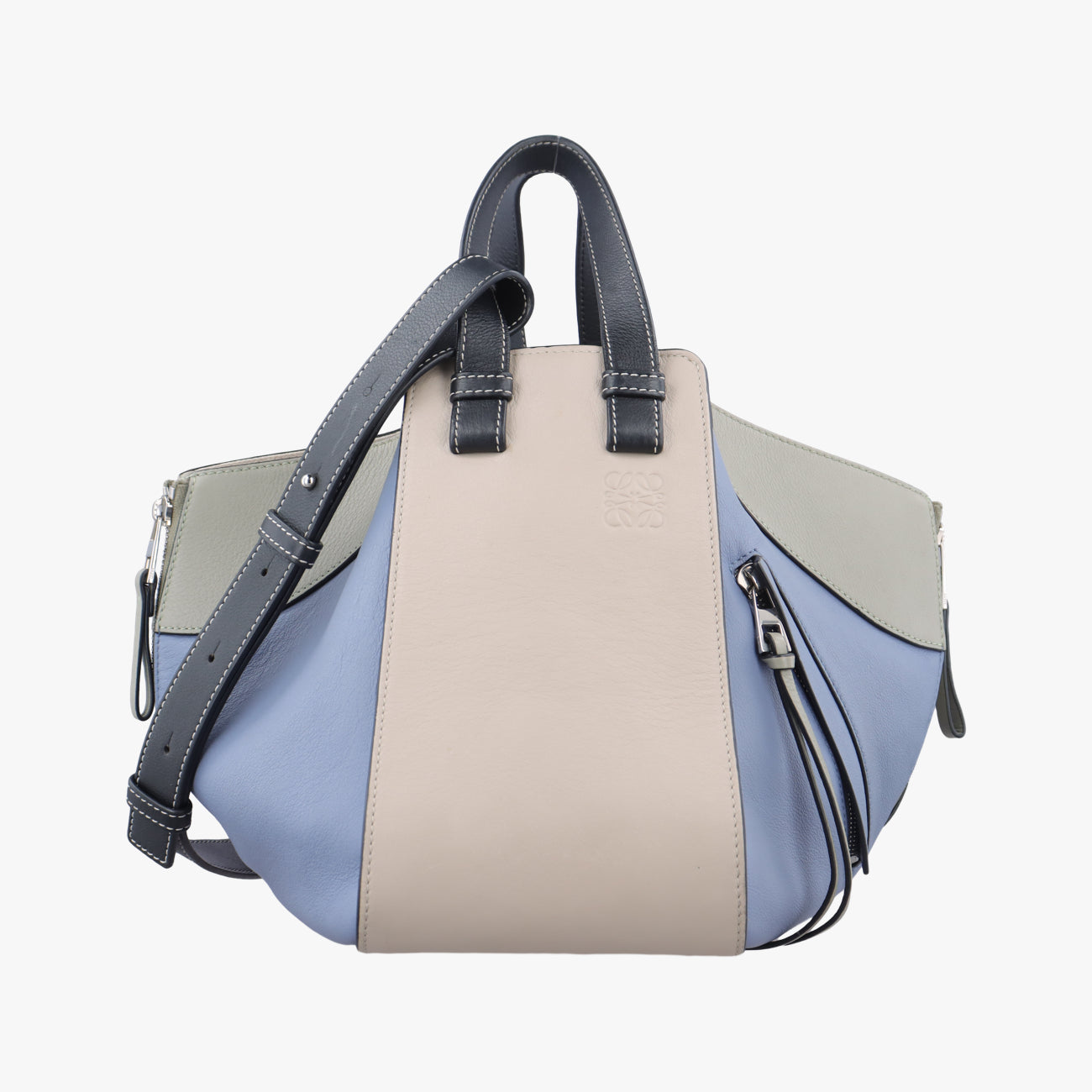 Secondhand Loewe Hammock Light blue x gray x beige x black Leather  shoulderbag | stylenewstar