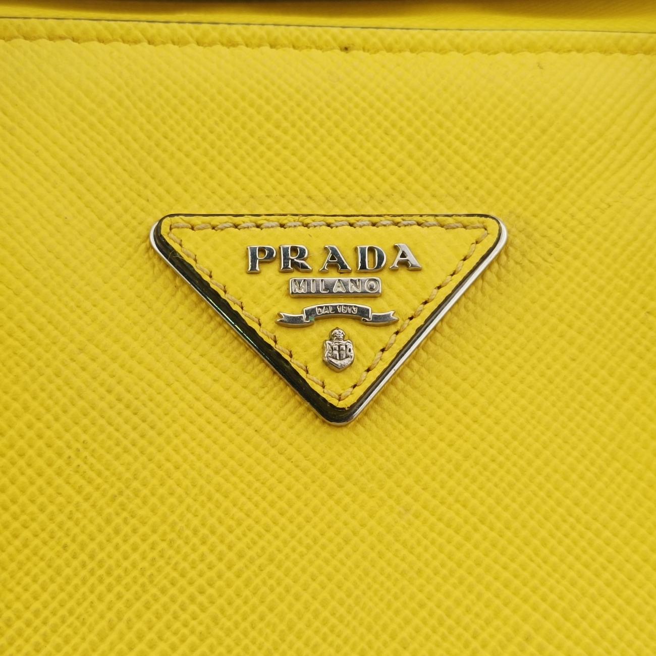 Pre-owned Prada Cuir Double　Satchel Yellow SAFFIANO　Leather BN2756 handbag | stylenewstar
