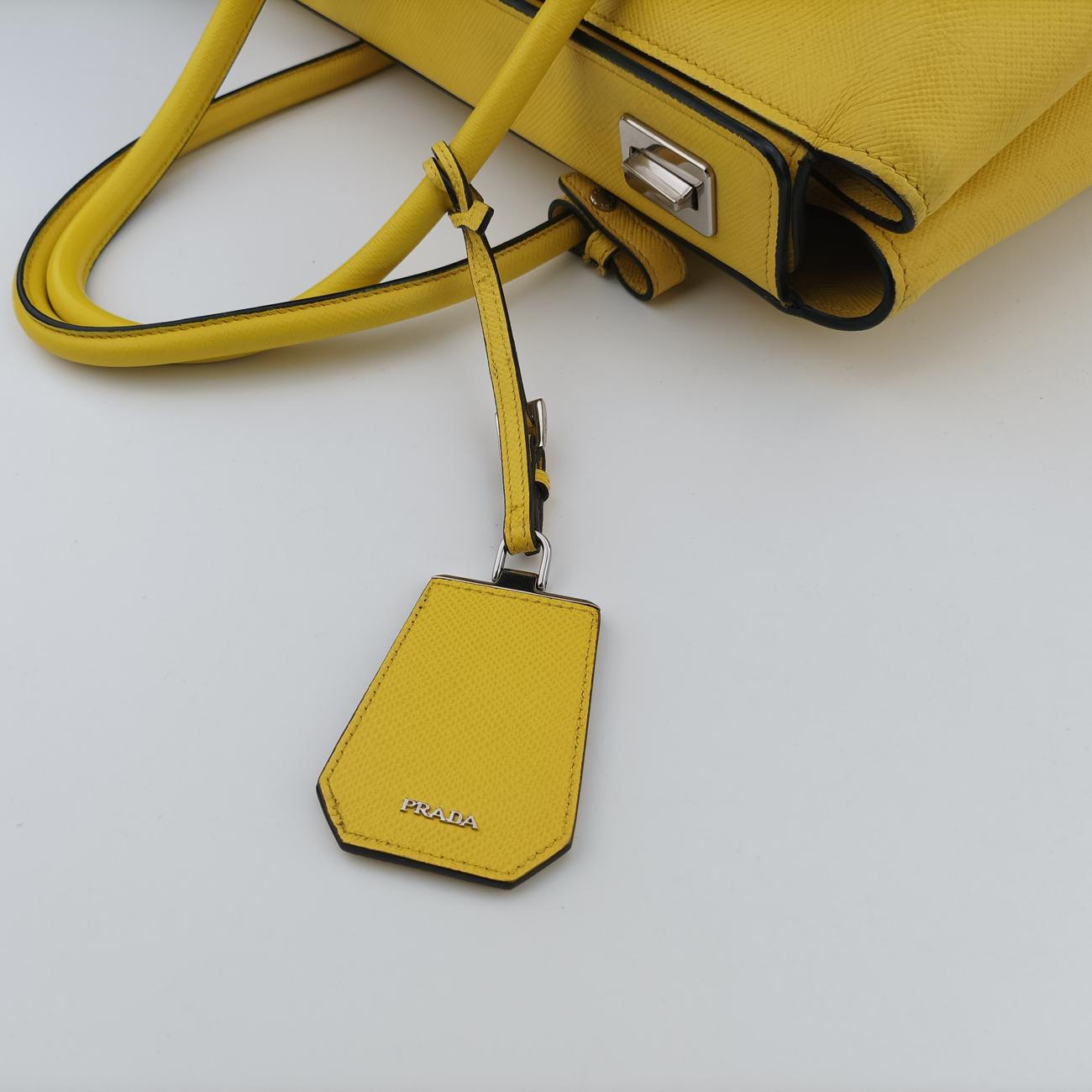 Pre-owned Prada Cuir Double　Satchel Yellow SAFFIANO　Leather BN2756 handbag | stylenewstar